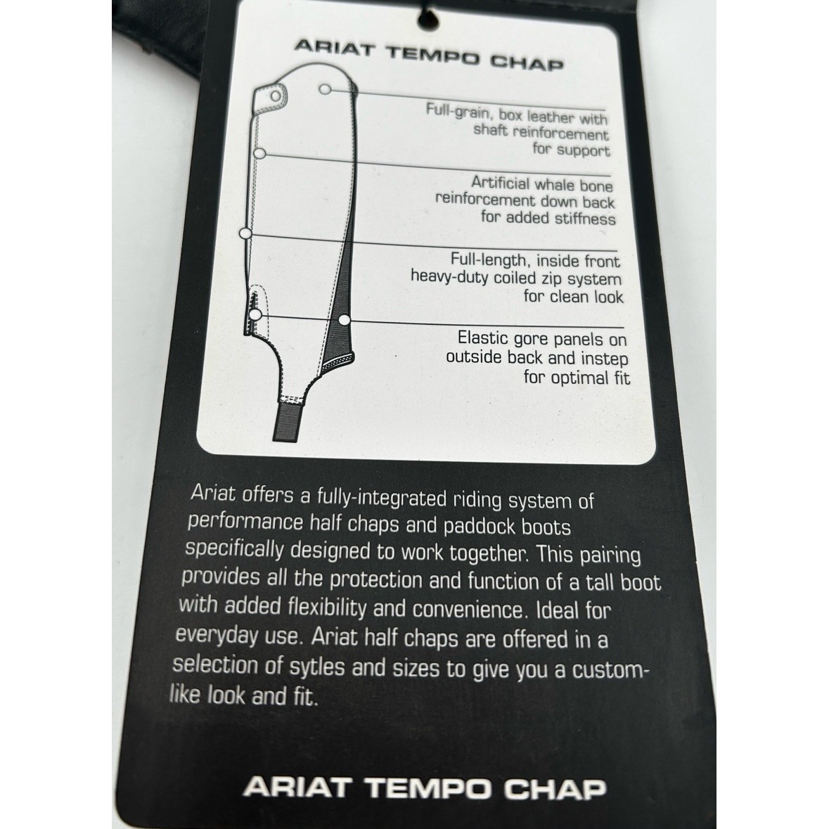 Ariat Tempo Dressage Half Chaps Womens MT Black Leather Riding Equestrian NWT