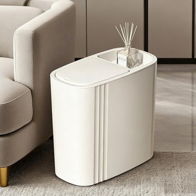 Bathroom Trash Can with Lid & Storage Compartment, 3.7 Gallon Slim Small Thin