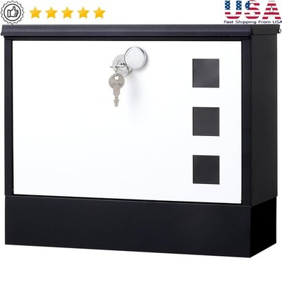 Metal Wall Mailbox Large Capacity Key Lock Heavy Duty Weatherproof Easy Install