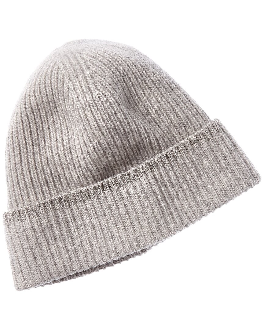 Portolano Lurex Ribbed Cashmere Beanie Womens Grey