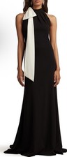 New Tadashi Shoji Bow Detail Sleeveless Gown In Black/ Ivory Sz L 458
