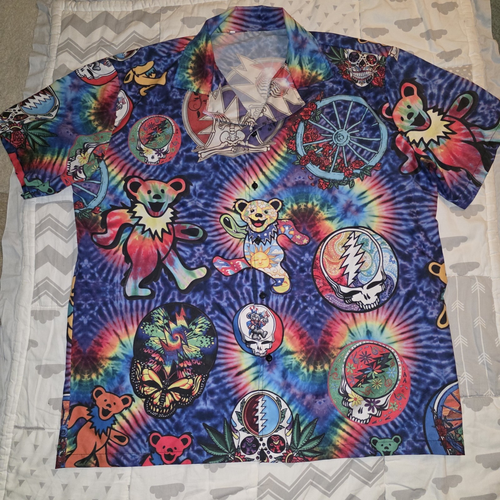 Grateful Dead Dancing Bear Tie-Dye RARE Button-Up Shirt Multicolor XXL Men