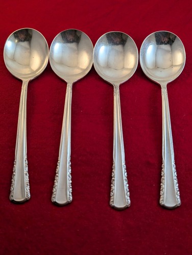 4pc MAY QUEEN by Holmes & Edwards IS Inlaid SilverPlate Round Gumbo Soup Spoons