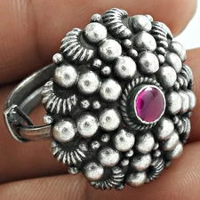 Ruby Stone 925 Silver July Cocktail Bezel Turkish Statement Ring US Adjustable