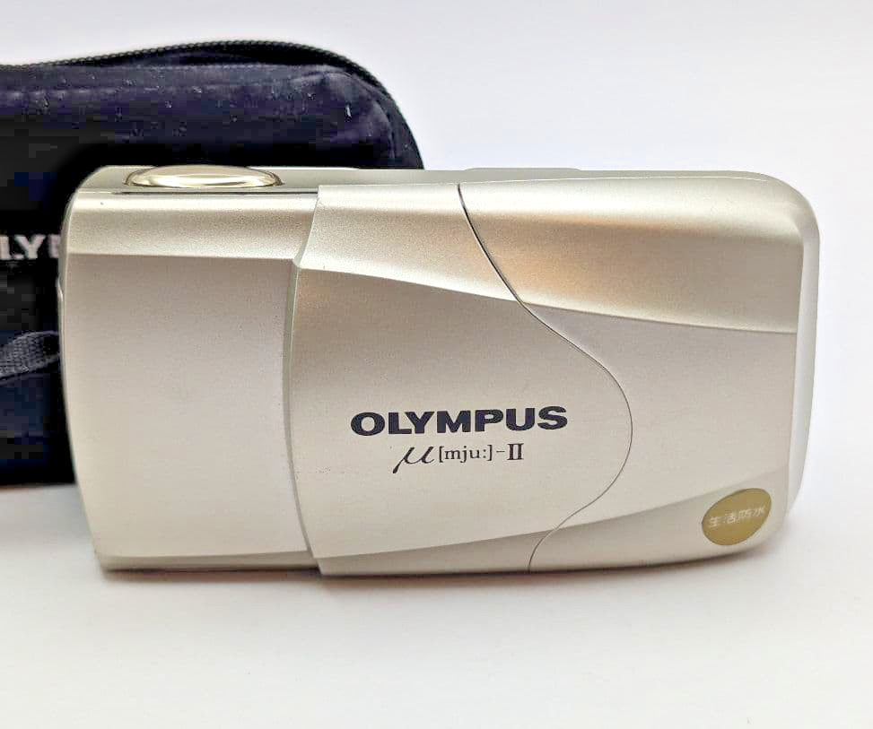 OLYMPUS μ mju II シャンパンゴールド 完動品 μII Olympus mju II Champagne Gold 35mm Film Camera w/ Case Working