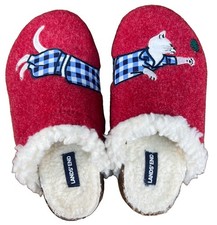 Lands End Cat Yarn Red Felt Scuff Slippers House Shoes Gingham Slides Size 7