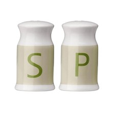 Cow Parsley Ceramic Salt & Pepper Shakers Set Green Pots Minimalist Letter Style