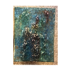 Handmade Abstract Textured Painting on Canvas, Green Blue Brown, Medium Unframed