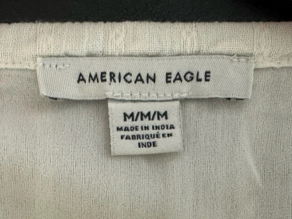 Camiseta sin mangas corta American Eagle blanca de encaje Y2K Boho Festival campesino talla mediana Foto 4 de 4