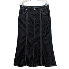 Vintage 90s Y2K Denim Maxi Trumpet Flare Skirt 10 Boho Cowgirl Modest Western