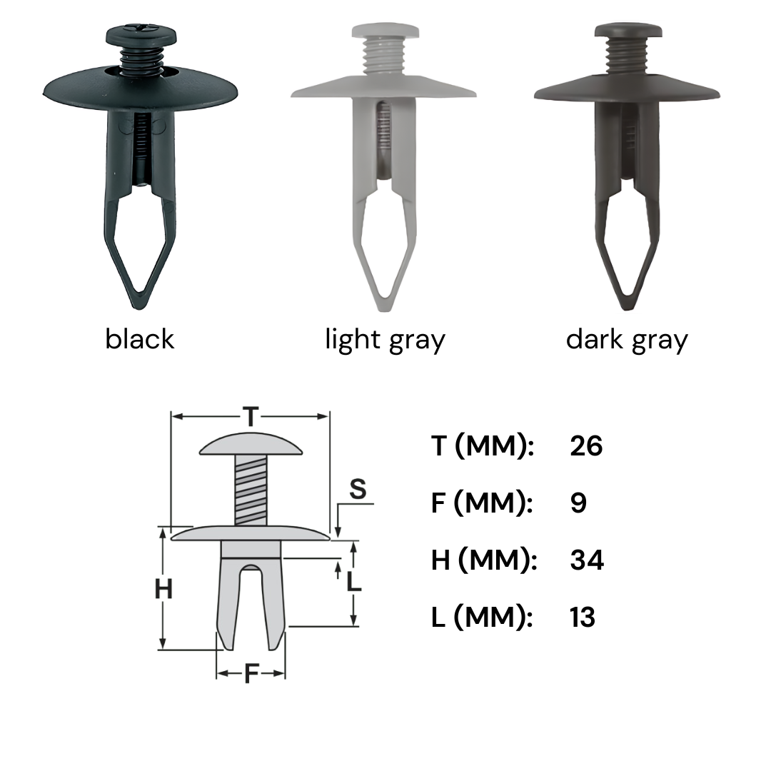 10X Verkleidung Clip Befestigung Schraubniet Klips Halter Universal 9Mm Grau-image