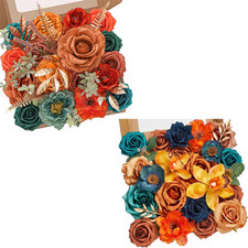 Artificial Flowers Orange-Blue Combo for DIY Wedding Bridal