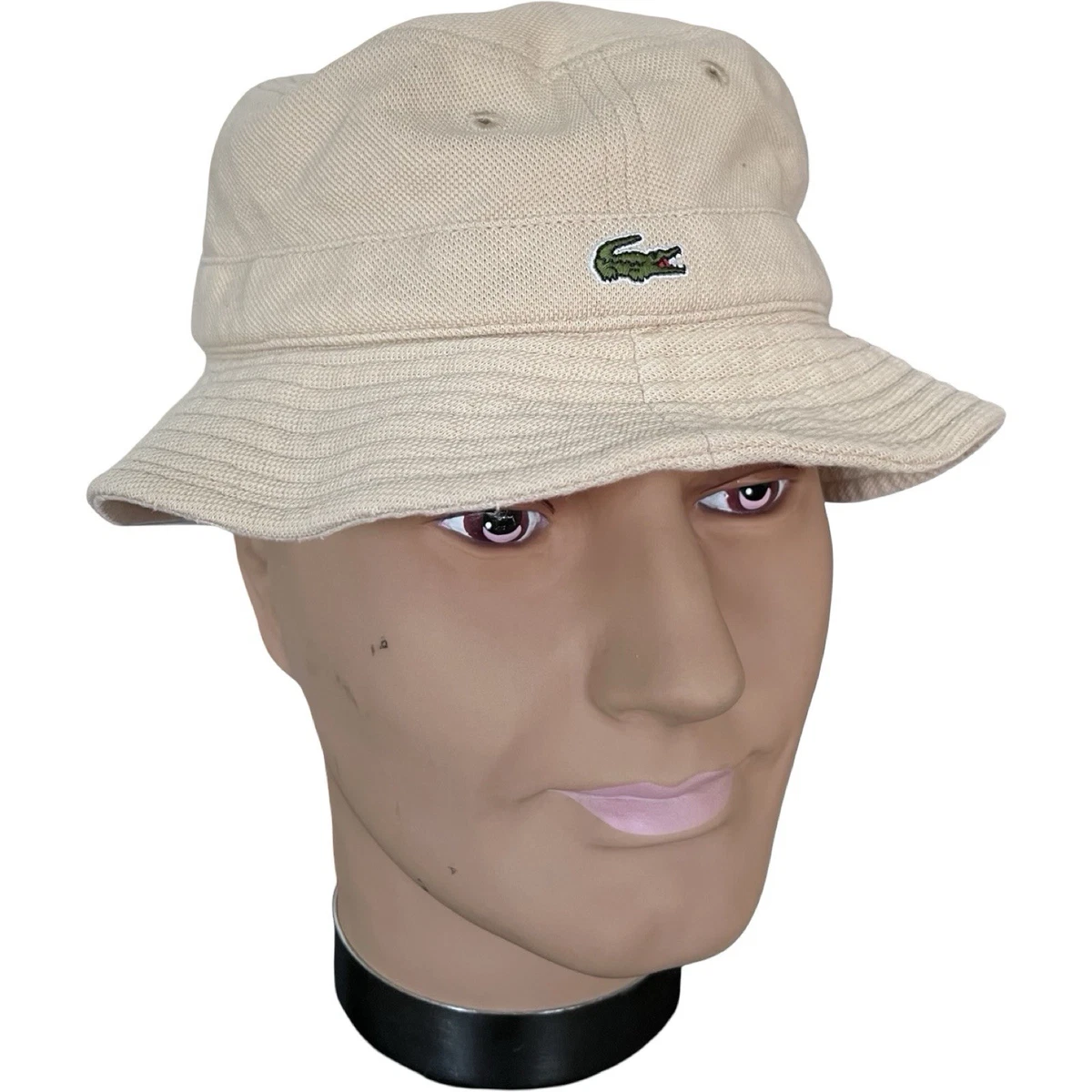 Lacoste White Bucket Hat Green Croc Logo Eyelets Cotton Blend Beach Pool M/L Top off your style with the Lacoste Casquette Pattern Bucket  main image 3
