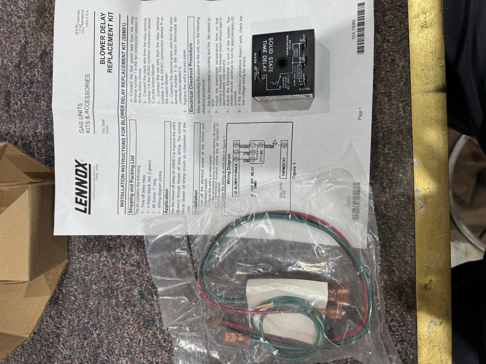 New NOS Lennox Indoor Blower Time Delay Kit HSXA19 Series 58M81 ABB CT1S60