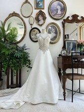 Allure Bridals Ivory & Champagne A-Line Princess Wedding Dress with Cathedral Tr