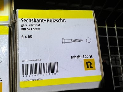 Reyher Schlüsselschrauben 6x60mm sechskant 100Stück verzinkt / H2Breg3#-