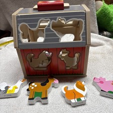 Melissa  Doug Wooden Sorting Barn Toy, Take-Along Farm Set  Bonus Zoo Animals