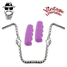 Lowrider Cage Twisted 16" 25.4 Handlebar Chrome 0214 120 Grips Solid/Purple