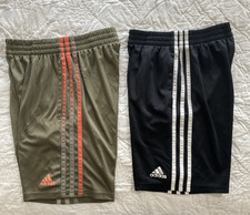 Lot of 2 - adidas 3 Stripe Athletic Shorts, Youth Medium 10-12 , Green / Black