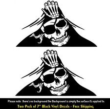 Peeking Pirate Skull Skeleton Two PK 7" Black Vinyl Decals Vehicles