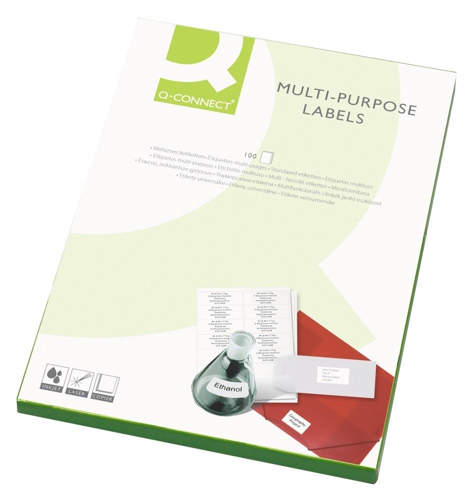 Q-Connect Multi-Purpose Label 99.1x67.7mm 8 per A4 Sheet Pack of 100, White