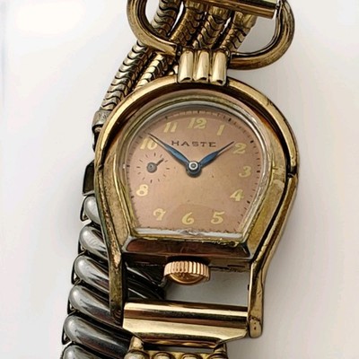 Rare Vintage Steelco Horse Shoe Hand-wind 19j Womens Driving Watch