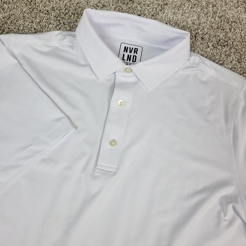 NVR LND Mens Small Solid White Performance Stretch Polo Short Sleeve