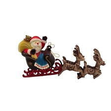 Vintage Santa's Sleigh With Four Reindeer Ornament Hard Plastic