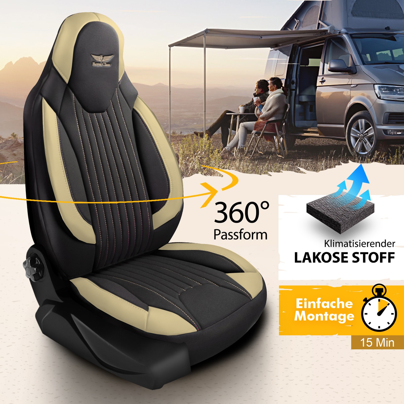 Coprisedili Naturali per Camper Nero-Beige 718L15 foto 2