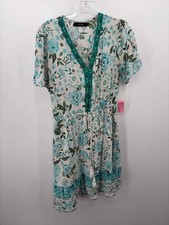 Pre-Owned Leani Blue Size Medium Floral Shift Knee Length Short Sleeve Dress