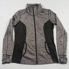 Womens Gray Black Full Zip Athletic Jacket Approx M Thumbhole Workout