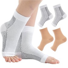2 PCS One Compress Bamboo Foot Sleeves, Bamboos Anti Fatigue Medium, Beige