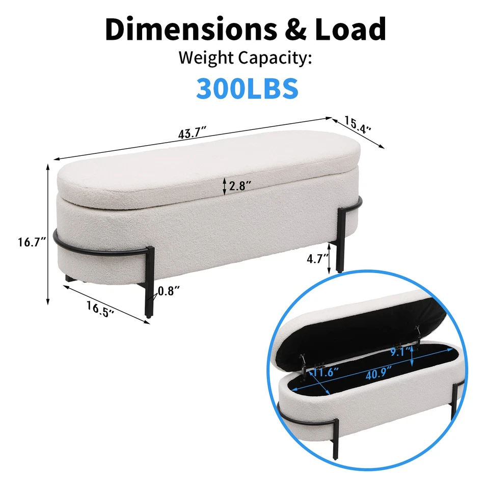 Banco de Almacenamiento Tapizado Otomano Extremo de Bancos con Patas de Metal Entrada Blanca Foto 2 de 4