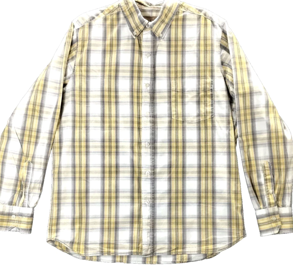 Camisa roja camel para hombre L algodón cuello abotonado manga larga amarillo gris a cuadros Foto 2 de 4