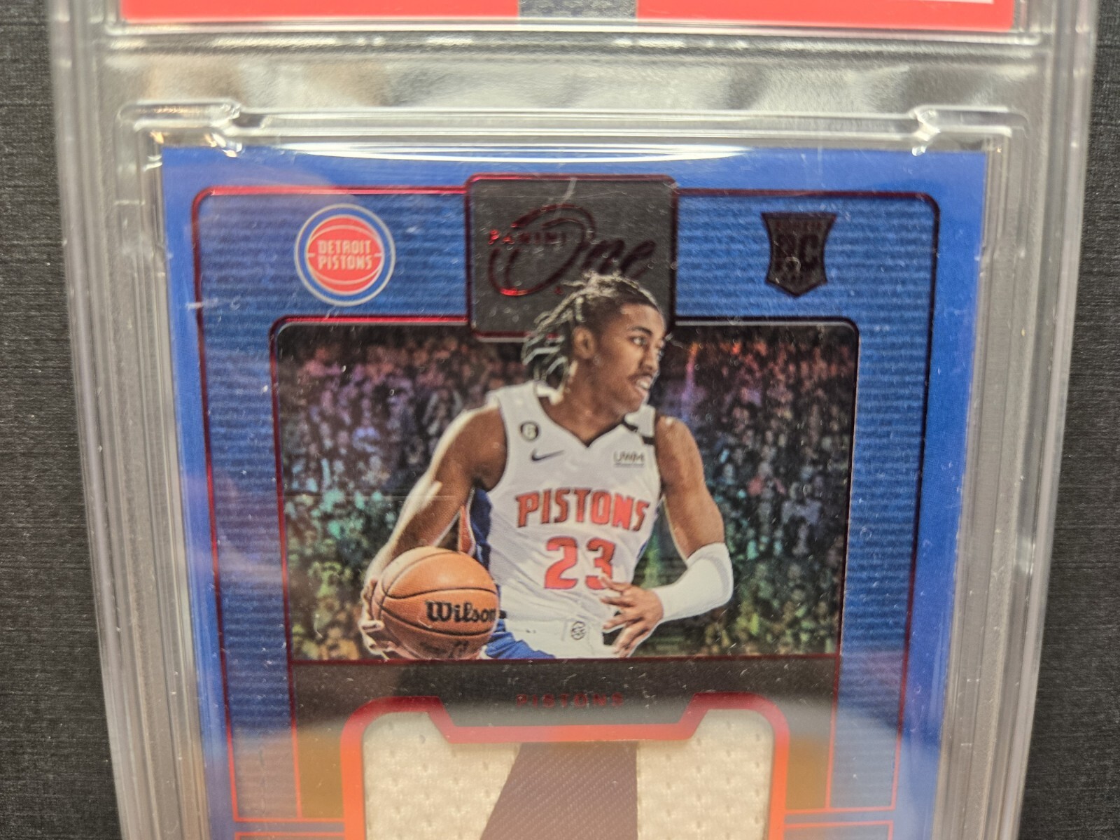 2022-23 Panini One & One Jaden Ivey Rookie Patch Auto Red RPA /99 Prime RC PSA 8 view 3