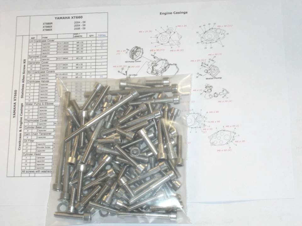 Yamaha XT660 Tenere 2004-16 MT03 Motor y Cilindro 80 piezas Kit de Pernos Allen de Acero Inoxidable Foto 2 de 4