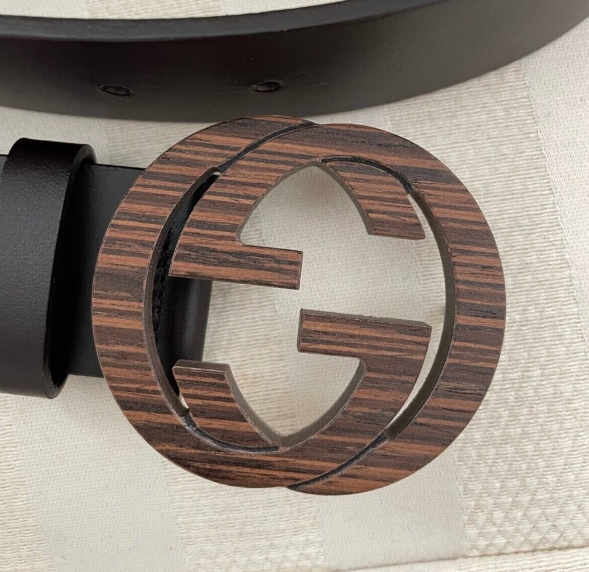 Slightly used, Gucci-Wood Interlocking G Buckle Leather Belt Slightly used, Gucci-Wood Interlocking G Buckle Leather Belt