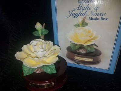 Dicksons Make A Joyful Noise Music Box Porcelain Yellow Rose ''What A Friend'' 