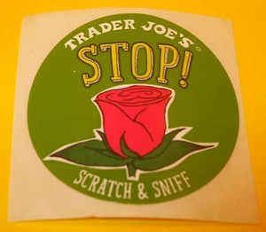 VTG TRADER JOE'S Scratch & Sniff Sticker, STOP, Flower Rose Scented, Collectible