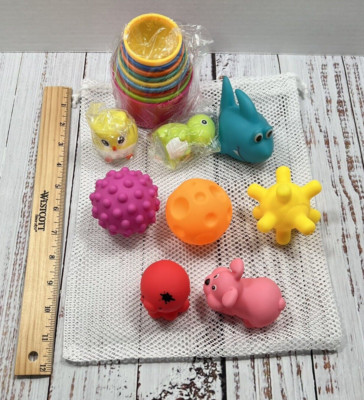 Bath Toys Balls and Stacking Cups for Toddlers with Quick Dry Organizer Net