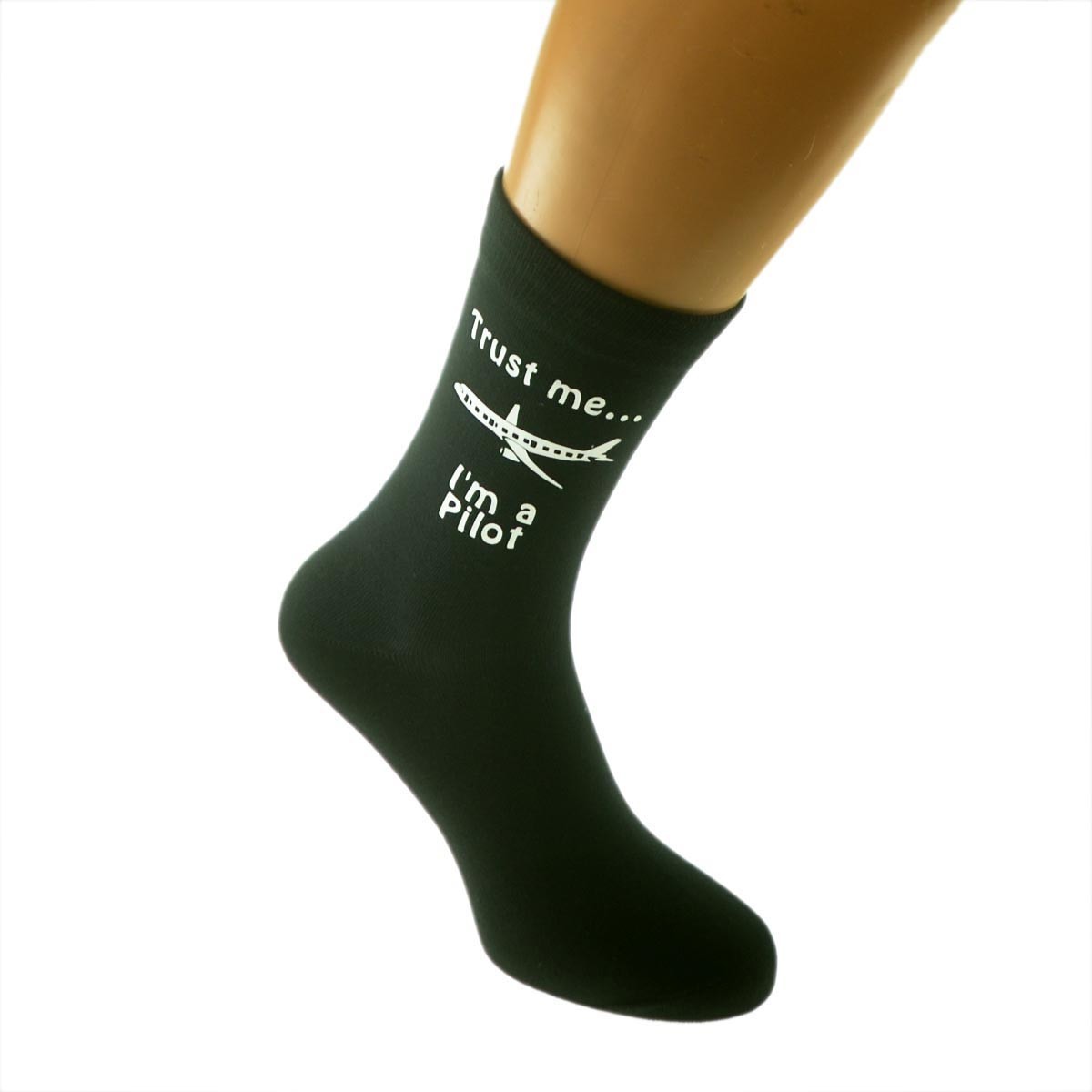 Trust me I'm a Pilot and Aeroplane Image printed Mens Black Cotton Rich Socks