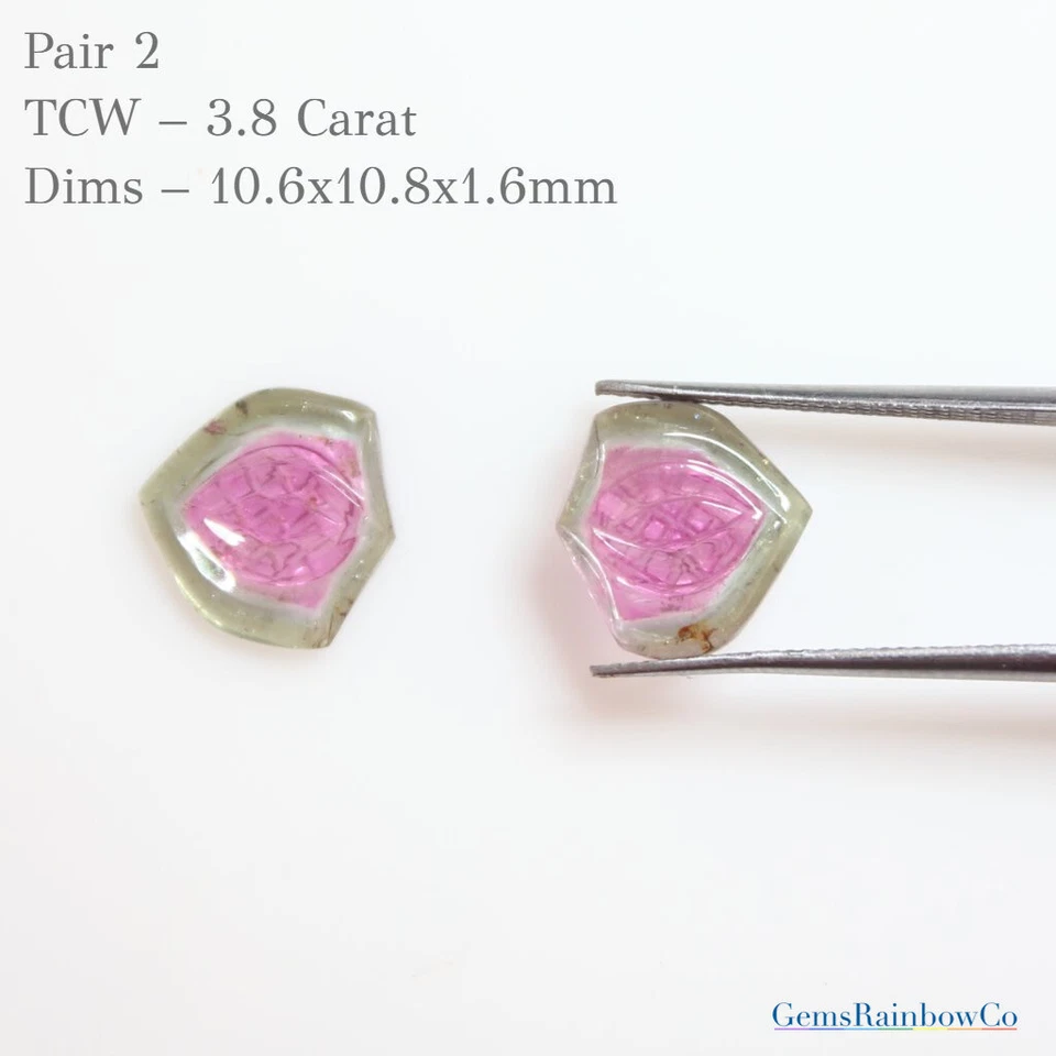 Carved Tourmaline fancy shape Loose Gemstones, Tourmaline carving pair gemstones - Image 4 of 4