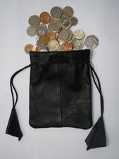 Soft Leather Drawstring Pouch for Taxi, Travel,Camera,Cig Packet Black