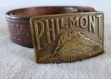 Philmont Boy Scout Ranch Belt Buckle Tooled Leather Brass Size 34 Cimmaron NM