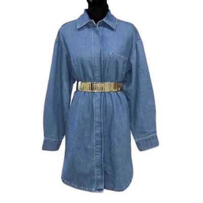 h&m oversized denim dress Ladies - Dark Denim Blue Denim Shirt Dress - Size: XXS