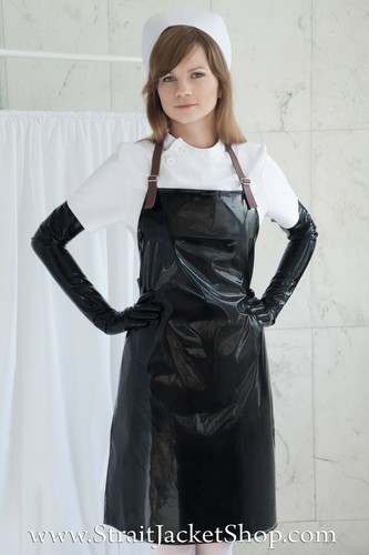 Black or Ecru PVC Apron with Leather Straps - Medical / Waterproof / Nurse - Picture 11 of 19
