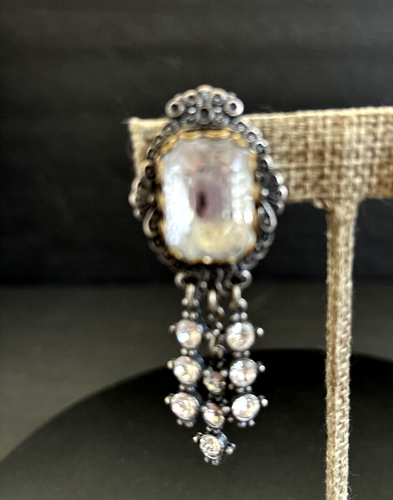 Banana Bob 1980s vintage foiled crystal earrings with rhinestone dangles Clip On - Picture 2 of 8