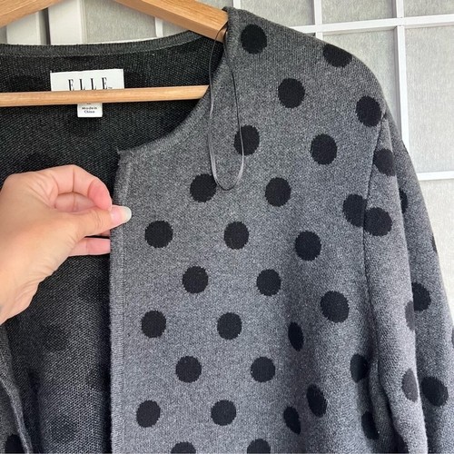 Elle open front cardigan polka dots gray black size XL - Picture 5 of 14