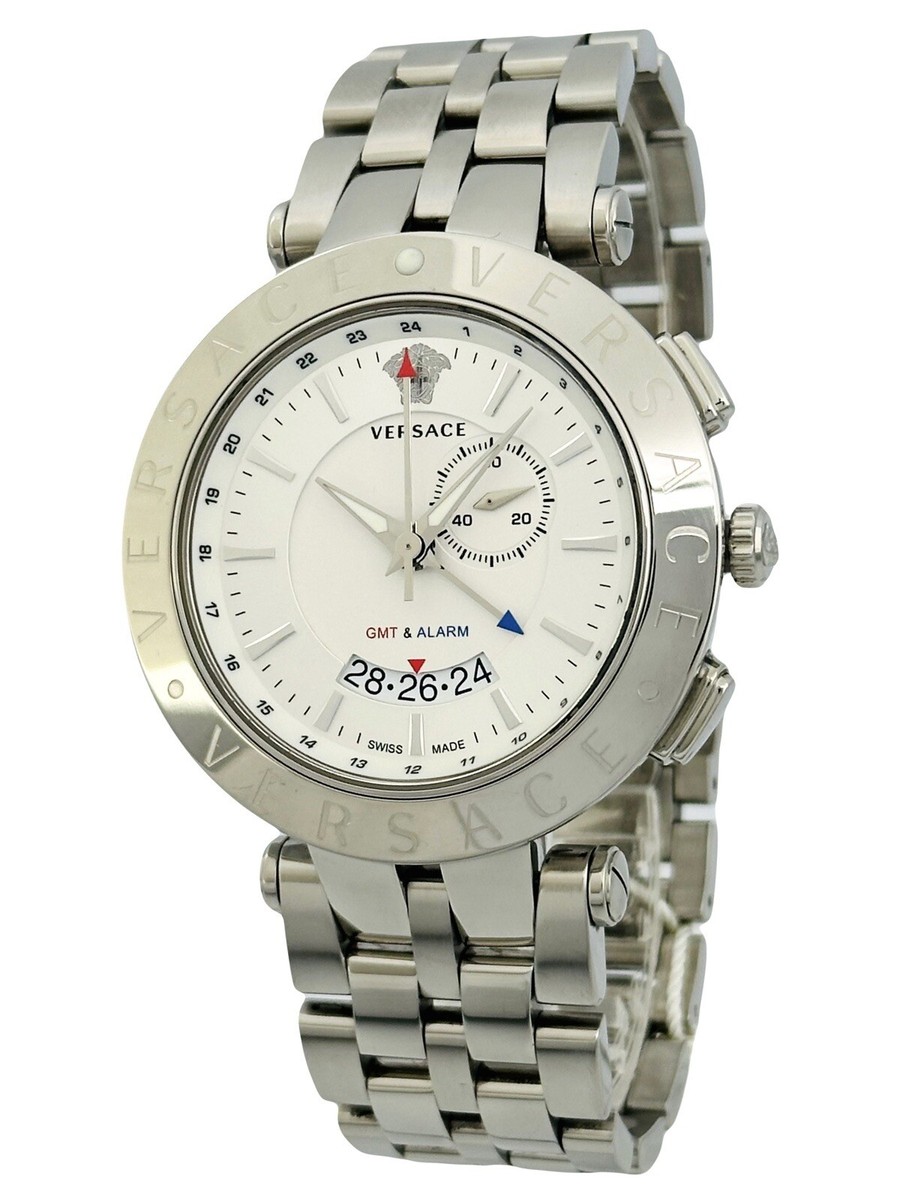 VERSACE MEN'S V-RACE 29G99D001S099 GMT STAINLESS STEEL WHITE 46mm