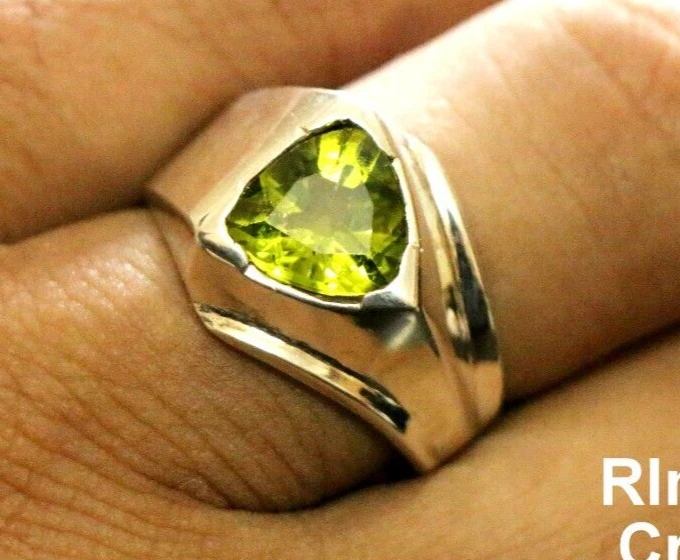 Anillo de peridoto natural para hombre de plata de ley 925 anillos de piedra verde tallas 5-`5 Foto 4 de 4